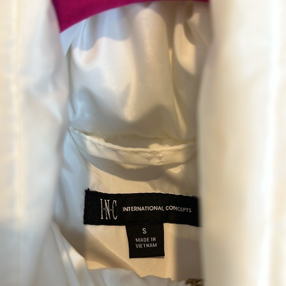 INC ivory faux fur hooded puffer coat size S - Picture 2 of 3